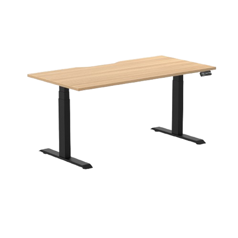 Desky Dual Scalloped Melamine Sit Stand Desk - Sublime Teak / 1500x750mm / Matte Black