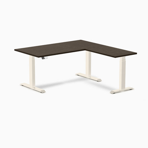 Desky Dark Bamboo L-Shape Sit Stand Desk 150 x 155 cm and Wheat Leg