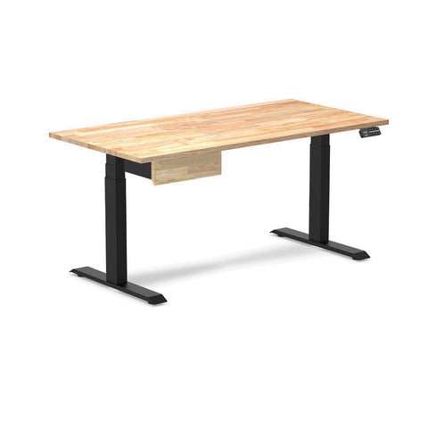 Desky Dual Rubberwood Standing Desk With Drawer 150cm Natural Timber Desktop and Matte Black Frame
