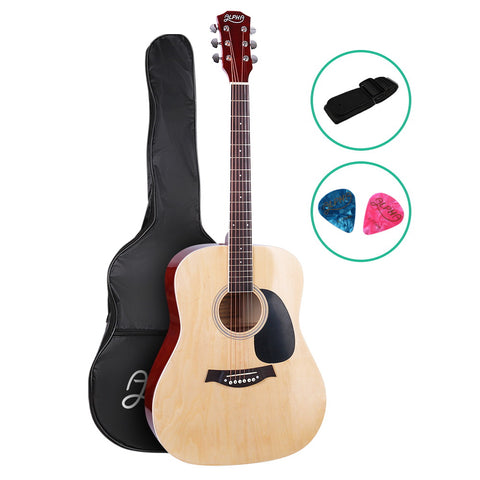 Alpha 41" Acoustic Guitar Wooden Body Steel String Dreadnought (Wood)