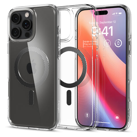 Spigen Apple iPhone 16 Pro Ultra Hybrid (MagFit) Case (Clear Case / Carbon Fiber Ring)