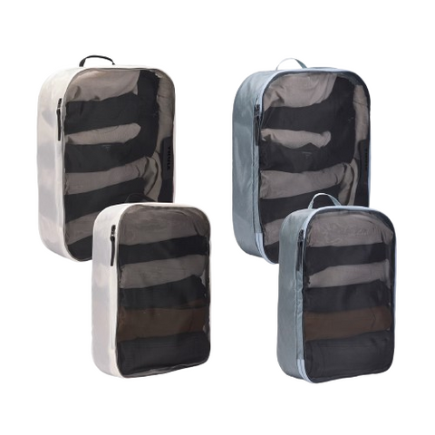 Thule Packing Cubes (Family Set of 4) Colour Coded Travel Organiser Bags in Pond Grey/White