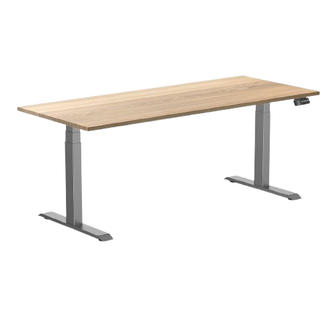 Desky Dual Hardwood Sit Stand Desk 180cm White Ash Desktop and Space Grey Frame