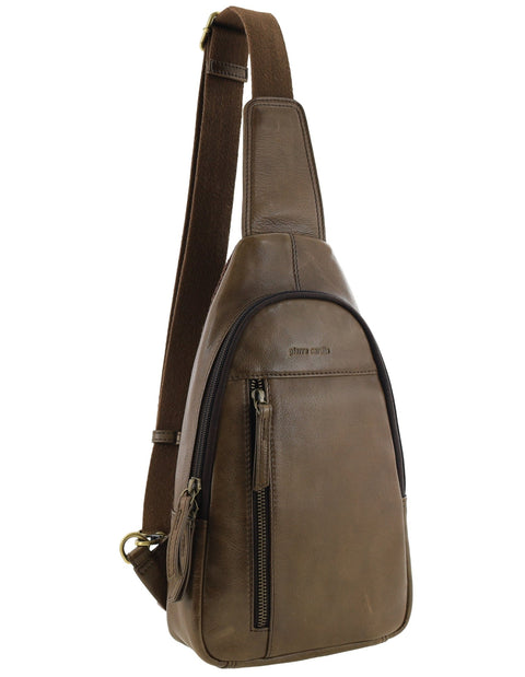 Pierre Cardin Men's Leather Crossbody Sling Bag with Adjustable Strap 20cm Oak