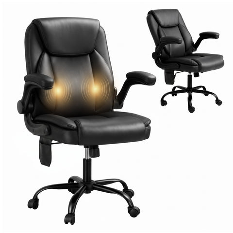 Artiss 2 Point Massage Office Chair Leather Mid Back (Black)
