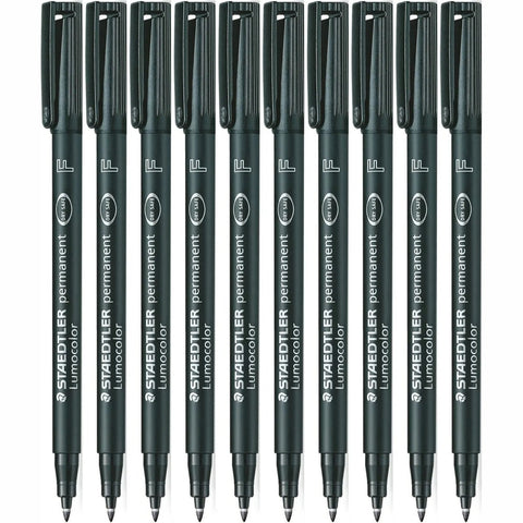 Staedtler 318 Lumocolor Permanent Marker Pen Fine (Black) [Box 10]