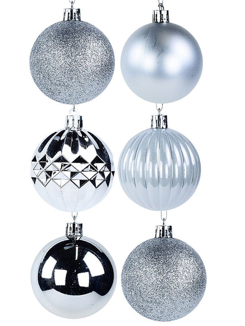 Christmas Warehouse - DECR9180 35x Timeless Silver Mixed Essential Baubles | 60mm Silver