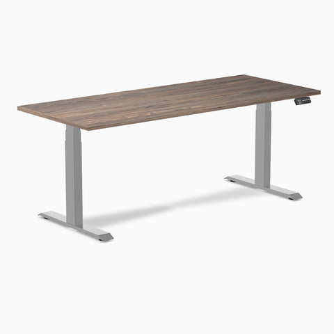 Desky Dual Melamine Sit Stand Desk 180cm Natural Walnut Desktop and Grey Frame