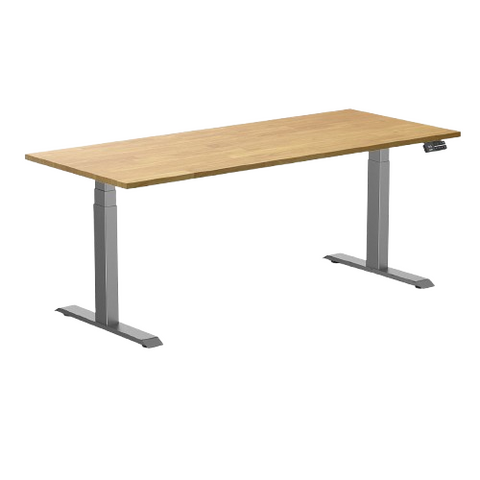 Desky Dual Rubberwood Sit Stand Desk 180cm Light Oak Desktop and Space Grey Frame