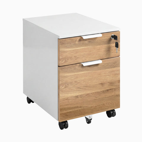 Desky Minimal Filing Cabinet - White / White Oak Hardwood