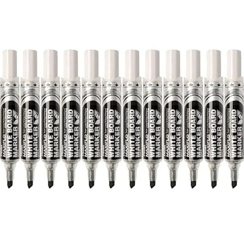 Pentel Maxiflo Whiteboard Marker Chisel Point 7mm Box 12 (Black)