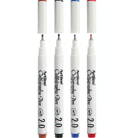 Artline Calligraphy Pen Set 2.0mm Assorted Colours Pigment Ink Pack 4