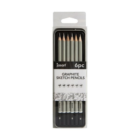 Jasart Studio Graphite Sketch Pencil Tin Set (Grey) [6-Pieces]