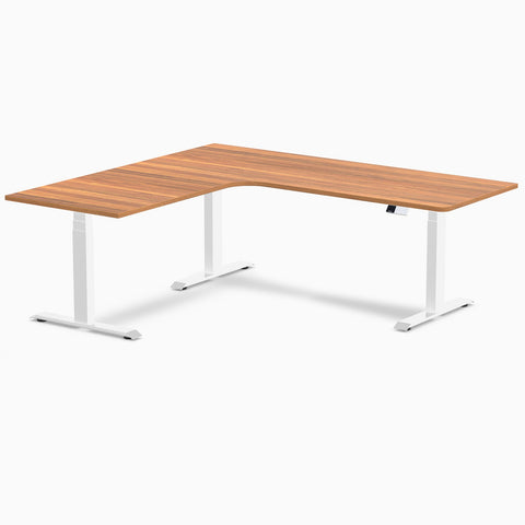 Desky L-Shape Melamine Sit Stand Desk 200cm - Left Return Prime Oak Top and White Leg