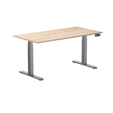 Desky Dual Melamine Sit Stand Desk 150cm Classic Oak Desktop and Space Grey Frame