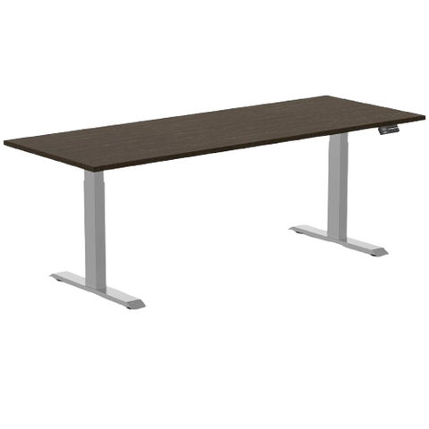 Desky Dual Bamboo Sit Stand Desk 200cm Dark Bamboo Desktop and Grey Frame
