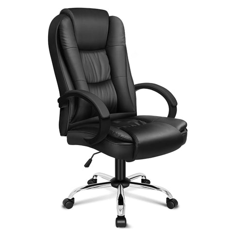 ALFORDSON Executive Office Chair PU Leather Computer Black Seat (Black)