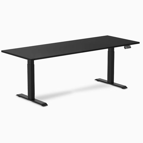 Desky Dual Melamine Sit Stand Desk 200cm Black Desktop and Matte Black Frame