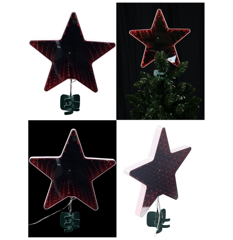 Christmas Warehouse - TREETT35 Large Red LED Infinity Mirror Star Christmas Tree Topper | 25cm Red