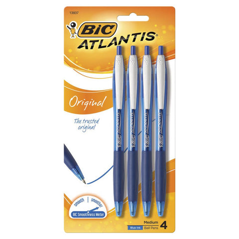 Bic Atlantis Original Medium Retractable Ball Pens Blue (4-Piece)