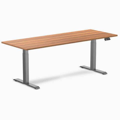 Desky Dual Melamine Sit Stand Desk 200cm Prime Oak Desktop and Space Grey Frame