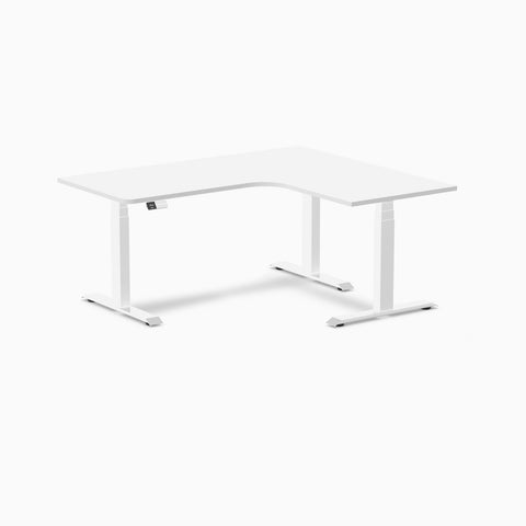 Desky L-Shape Melamine Sit Stand Desk 160cm - Right Return White Top and White Leg