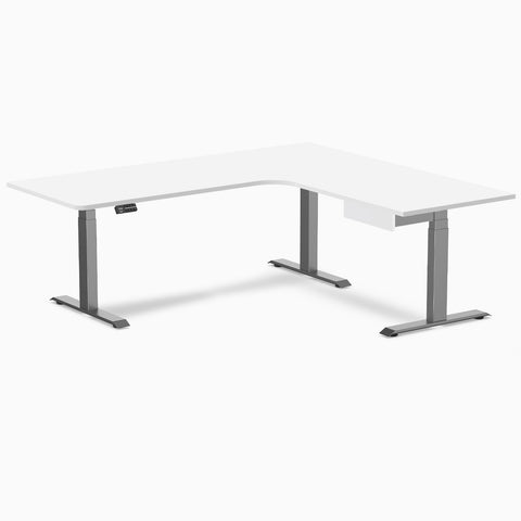 Desky L-Shape Melamine Standing Desk With Drawer 200cm - Right Return White Top and Space Grey Leg