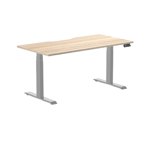 Desky Dual Scalloped Melamine Sit Stand Desk 1500x750mm (Classic Oak/Grey)