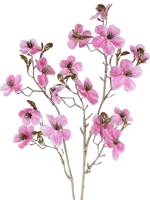 Christmas Warehouse - STEM2406 Pink Double Flowering Plum Inspired Long Christmas Stem | 68cm Pink with Gold
