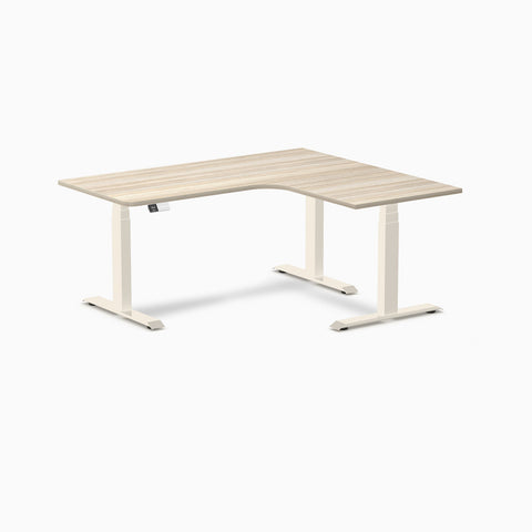 Desky L-Shape Melamine Sit Stand Desk 160cm - Right Return Classic Oak Top and Matte Black Leg