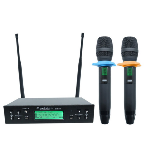 Precision Audio Twin Channel Professional Wireless Microphone System Dual XLR Out
