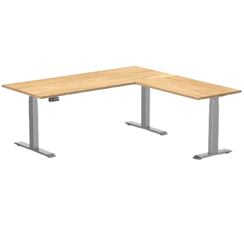 Desky Hardwood L-Shape Sit Stand Desk 180x175cm White Oak and Space Grey Leg