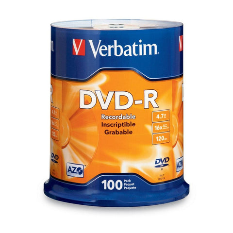 VERBATIM DVD-R Spindle 16x Speed Blank Discs 4.7GB/120min 100pc