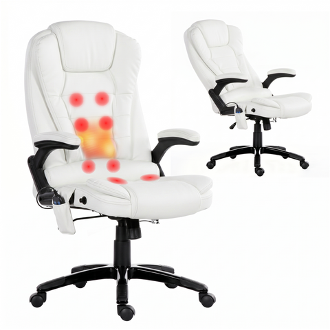 Artiss 8 Point Massage Office Chair Heated Seat Recliner PU (White)