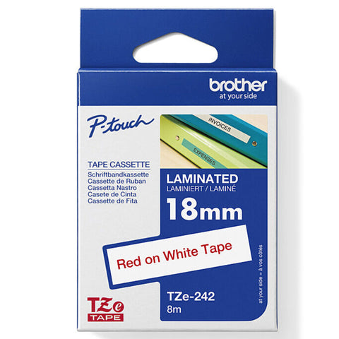 Brother TZE-242 Laminated Labelling Tape 18mm (Red On White)