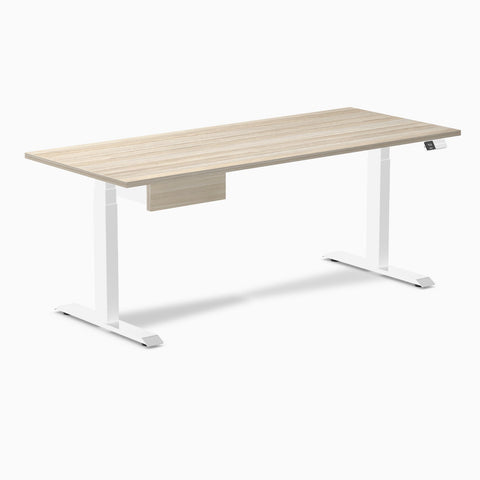 Desky Dual Melamine Standing Desk With Drawer 180cm Classic Oak Desktop and White Frame