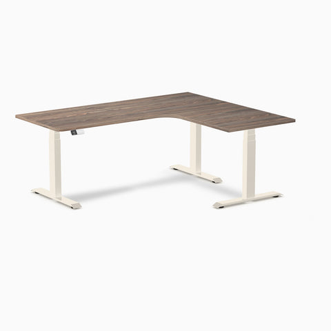 Desky L-Shape Melamine Sit Stand Desk 180cm - Right Return Natural Walnut Top and Matte Black Leg