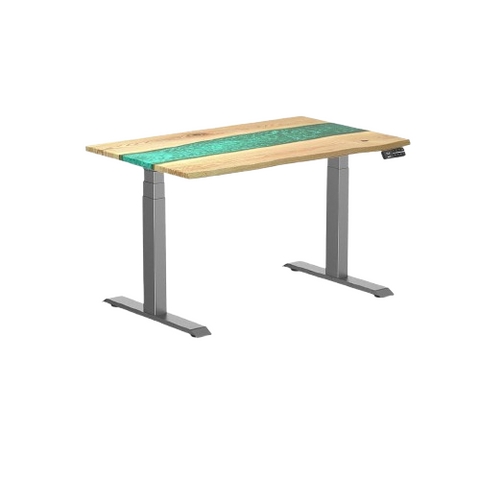 Desky Dual Resin Hardwood Sit Stand Desk 120cm White Ash Emerald River Desktop and Space Grey Frame
