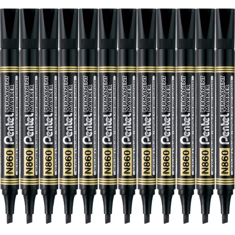 Pentel N860 Box 12 Permanent Marker Chisel Point (Black)