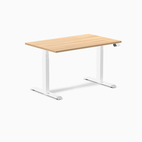 Desky Dual Melamine Sit Stand Desk 120cm Sublime Teak Desktop and White Frame