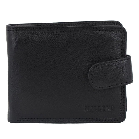 Milleni Men's Leather Card/Card Tab RFID Protected Wallet 11cm Black