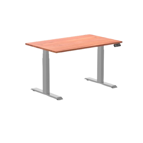 Desky Dual Softwood Sit Stand Desk 120cm Red Cedar Desktop and Grey Frame