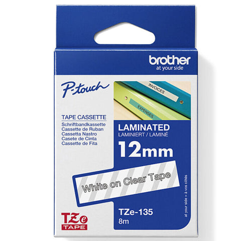Brother TZE-135 Laminated Labelling Tape 12mm (White On Clear)
