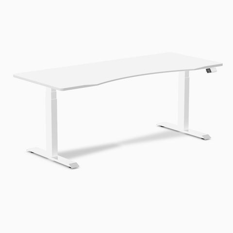 Desky Dual Ergo Edge Sit Stand Desk 180cm White Desktop and White Frame