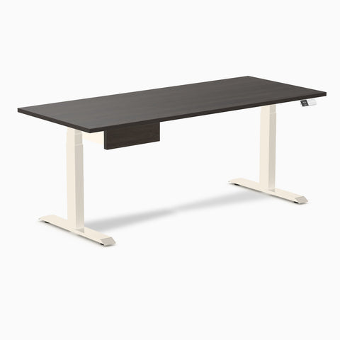 Desky Dual Melamine Standing Desk With Drawer 180cm Burnished Wood Desktop and Wheat Frame