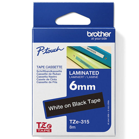 Brother TZE-315 Laminated Labelling Tape 6mm (White On Black)