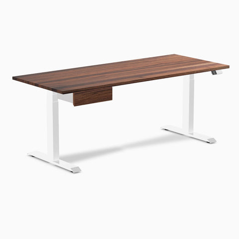 Desky Dual Hardwood Standing Desk With Drawer 180cm Walnut Desktop and White Frame