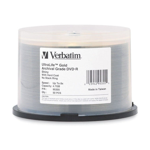 VERBATIM DVD-R Gold Archival Grade Hard Coat 8x Speed Bank Discs 4.7GB 50pc