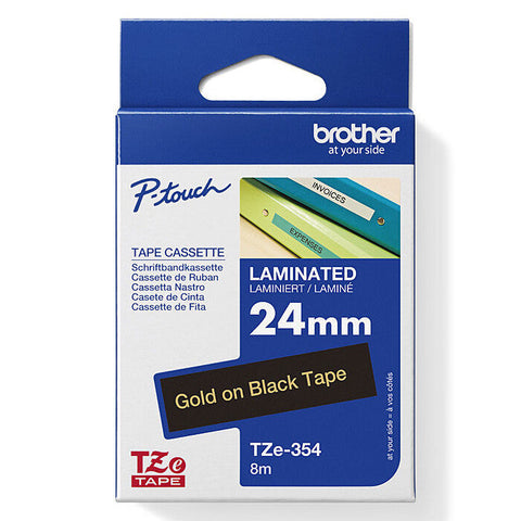 Brother TZE-354 Laminated Labelling Tape 24mm (Gold On Black)