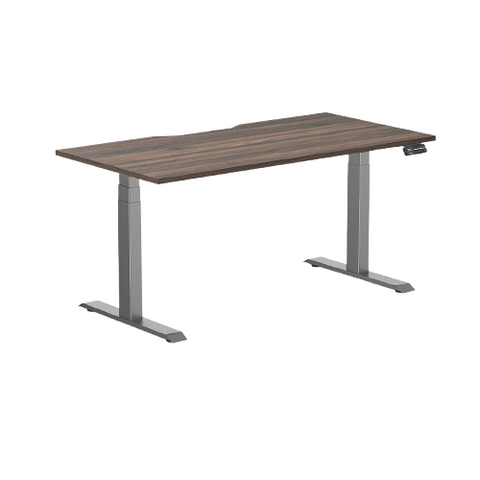 Desky Dual Scalloped Melamine Sit Stand Desk - Jarrah Legno / 1500x750mm / Space Grey